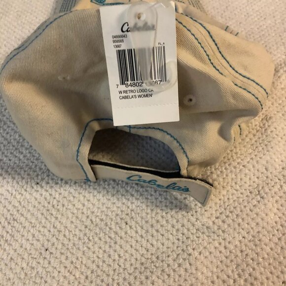 Cabela's Womens Hat Strap Back Adjustable Cream And Teal Distressed Logo - Picture 2 of 3